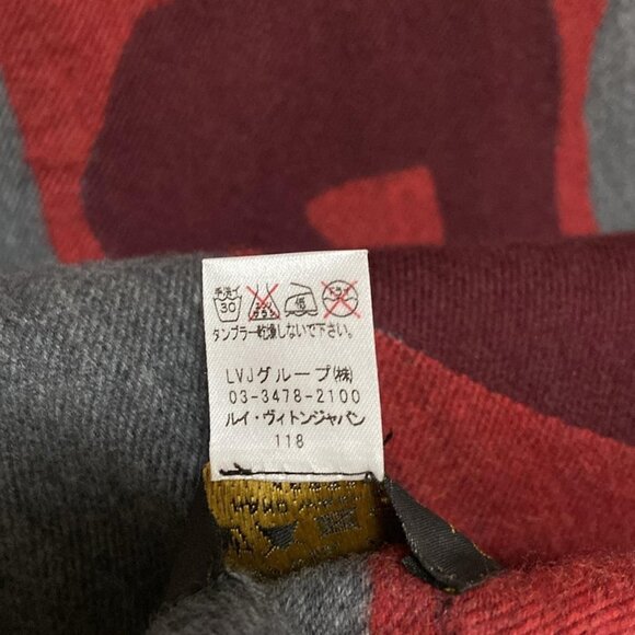 Auth LOUIS VUITTON - Dark Gray Gray Red Unconfirmed Scarf Wool Silk - Picture 11 of 11